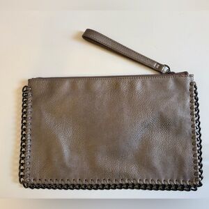 Carlos Santana Metallic Taupe Chain Trim Wristlet Clutch Bag